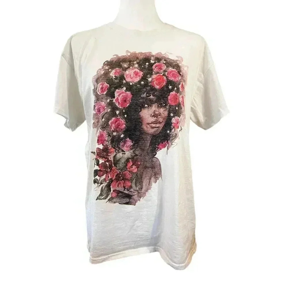 Floral afro girl tshirt xL